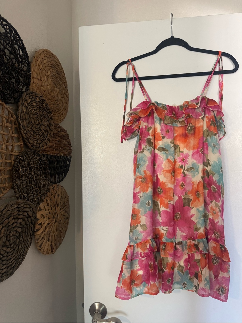 Floral Ruffle Mini Dress - Pink & Orange Floral